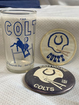 Vtg Baltimore Maryland &quot;COLTS&quot; Football Mixed Lot Glass Cup Fabric Patch Button - £23.42 GBP