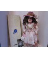 MENIE PORCELAIN DOLL &quot;JULIE&quot; 22&quot; TALL VICTORIAN DRESS BROWN CURLED HAIR ... - $11.83