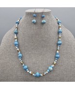 Trade Bead Necklace Earring Set Pierced Ear Dangle Blue White Painted Scene - $464.71 MXN