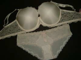 Nwt Victoria&#39;s Secret 36DDD Bra Set L Panty White Ivory Beige Floral Lace Bridal - £63.45 GBP