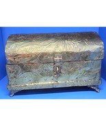 Vintage Wooden Keepsake Jewelry Box w/ Brass Embossed Foil Velvet Lined ... - $501.89 MXN