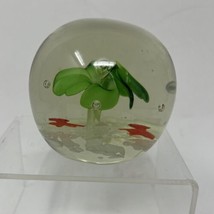 Vintage hand blown Art Glass Paperweight Koi Fish flower bubbles 2.5&quot; Green - £17.00 GBP