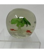 Vintage hand blown Art Glass Paperweight Koi Fish flower bubbles 2.5&quot; Green - £16.62 GBP