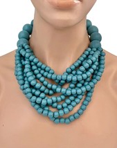 Turquoise Blue Layered Casual Wooden Bead layered Multistrand Necklace - £16.27 GBP