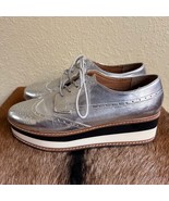 Steve Madden Women&#39;s 10 Greco Lace Up Platform Sneakers Silver Wingtip A... - $74.92 CAD
