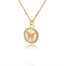 Butterfly Necklace For Women Stainless Steel Cubic Zirconia Round Pendant Neckla - £19.98 GBP