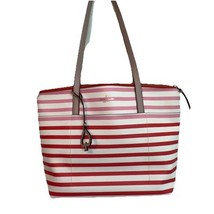 Kate Spade Patrice Tropical Stripe Tote Pink Peach Coral White Leather - $69.30