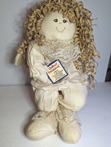 VTG Rag Doll Angel Christmas Quilted Treasures Natural Shelf Raffia Hair Gift 19 - £23.82 GBP