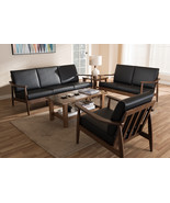 Carrie Walnut Wood Black Faux Leather 3-Piece Livingroom Set - $29,884.64 MXN