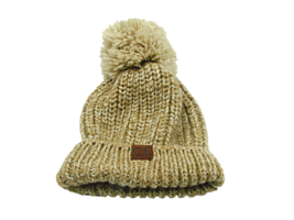 C.C Exclusives Pom Pom Beanie Hat Taupe Tan Chunky Yarn Knit Fold Over W... - $21.15