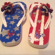 Size 13 1 Justice flip flops shoes US flag America stars stripes - $7.99