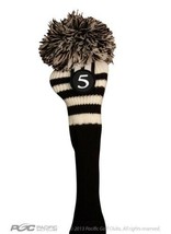 NEW #5 fairway wood Pom Head Cover Clubs Knit Sock WHITE BLACK Golf Club - £10.68 GBP
