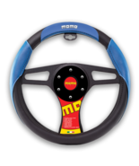 Steering Wheel Cover MOMO BLUE Black Car Leather Size M 14.5&quot; - 15.5&quot; - €24,72 EUR