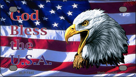 God Bless The USA Waving Flag Novelty Mini Metal License Plate Tag - £12.01 GBP