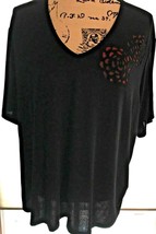 Women’s Massimo Blouse Top 2X Poly Spandex 48” Bust Black Red Roses SKU ... - $6.71