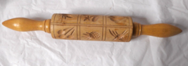Embossed Carved All Wood Cookie Rolling Pin Birds Fruit Shortbread Cookies 14&quot; - £15.56 GBP