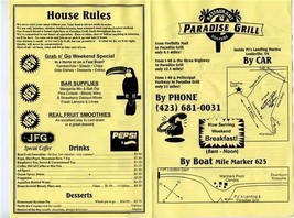 Paradise Grill Menu PJ&#39;s Landing Marina Louisville Tennessee By Car &amp; By Boat  - £13.93 GBP