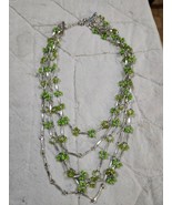Vintage  Green Peridot Layered Bead Chain Necklace 20&quot; - $28.52 CAD