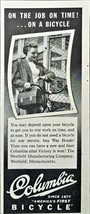 Columbia Bicycle America&#39;s First on Time on the job-1943 Vintage Print Ad - $6.61