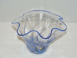 2002 Signed Hand Blown Wave Ruffle Clear Glass Bowl Guc - £43.25 GBP