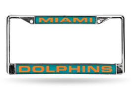 License Plate Frame NFL Miami Dolphins Orange in Teal Laser Cut Chrome - £23.97 GBP
