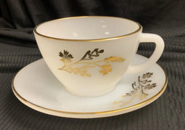 Vtg Federal Milk Glass Cup &amp; Saucer Meadow Gold Flower - $4.75