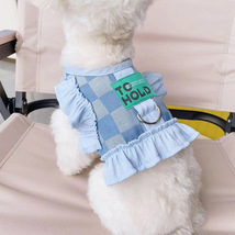 Cat and Dog Denim Plaid Harness Leash and Set, Puppy Clothes, Pet Harnesses Vest - £15.70 GBP