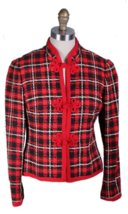 VTG 1940s Red Black Plaid Blazer Jacket Braided Trim Frog Closure Tweed ... - $2,727.17 MXN