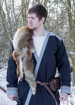Woolen Viking Wrap Coat with Border – Dark Blue Medieval Cloak - $89.99+