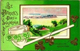 Queenstown Pipe Clovers St Patricks Day Souvenir Gilt Embossed DB Postcard T19 - £2.84 GBP