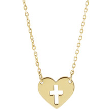 Gold Pierced Cross Heart Necklace in 14K Yellow, White or Rose Gold - £55.81 GBP+