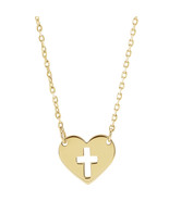 Gold Pierced Cross Heart Necklace in 14K Yellow, White or Rose Gold - £55.74 GBP+