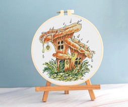 Mushroom House cross stitch fairy pattern pdf, Woodland tale cross stitc... - $10.59