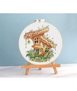 Mushroom House cross stitch fairy pattern pdf, Woodland tale cross stitch Chante - $10.59