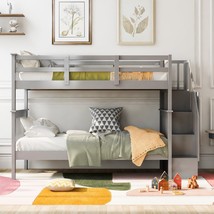Stairway Twin-Over-Twin Bunk Bed with Storage and Guard Rail for Bedroom - £482.90 GBP