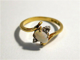 18K GE Gold Plated Ring with Opal &amp; White Cubic Zirconia, Size 5.75 - £63.40 GBP