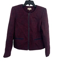 Loft Burgundy Tweed Zip Closure Jacket Size 4 - £29.57 GBP