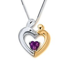 Mother&#39;s Day 5mm Heart Amethyst Sterling Silver Child Pendant Chain Necklace - £115.75 GBP
