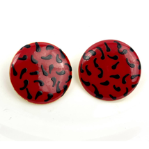 VTG Red Enamel Splatter Round Earrings Unique Gold Tone - £10.61 GBP