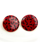 VTG Red Enamel Splatter Round Earrings Unique Gold Tone - £10.61 GBP