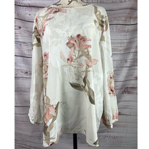 Chicos 3 Floral Tunic Top Womens XL Keyhole Back Long Sleeves Elegant Lillies - £12.90 GBP