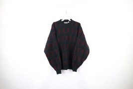 Vintage 90s Streetwear Women Large Checkered Chunky Cable Knit Crewneck Sweater - £39.43 GBP