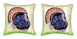 Pair of Betsy Drake Wild Turkey No Cord Pillows 18 Inch X 18 Inch - £62.14 GBP