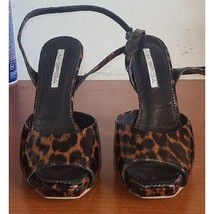 Via Spiga Leather Leopard Print Sandals with Block Heel Sz 7 Women&#39;s Str... - £14.85 GBP