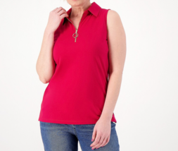 Belle by Kim Gravel Knit Zip Front Tank with Circle Pull - Americana Red, Large - £21.49 GBP