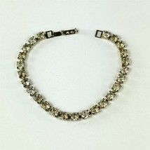 ✅ Vintage Silver Tone Clear Square Rhinestone Crystal Link Bracelet 6.75 inch - $7.28