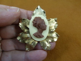 CA2-14 Rare African American LADY ivory + milk chocolate resin CAMEO Pin Pendant - £24.65 GBP