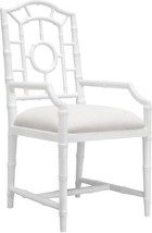 Arm Chair BUNGALOW 5 CHLOE White Lacquer Natural Linen Mahogany Cushion - $1,549.00