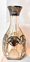 Art Nouveau La Pierre Wine Decanter Sterling Silver Grape Overlay Paneled Glass - £102.46 GBP