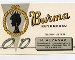 Burma Kuyumcusu Jeweler Ad Card Istanbul Turkey M Alynak 1950&#39;s - $13.86